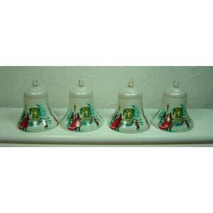 LOT OF 4 VINTAGE BRADFORD NOVELTY PLASTIC BELL SHAPED ORNAMENTS-ALL THE SAME